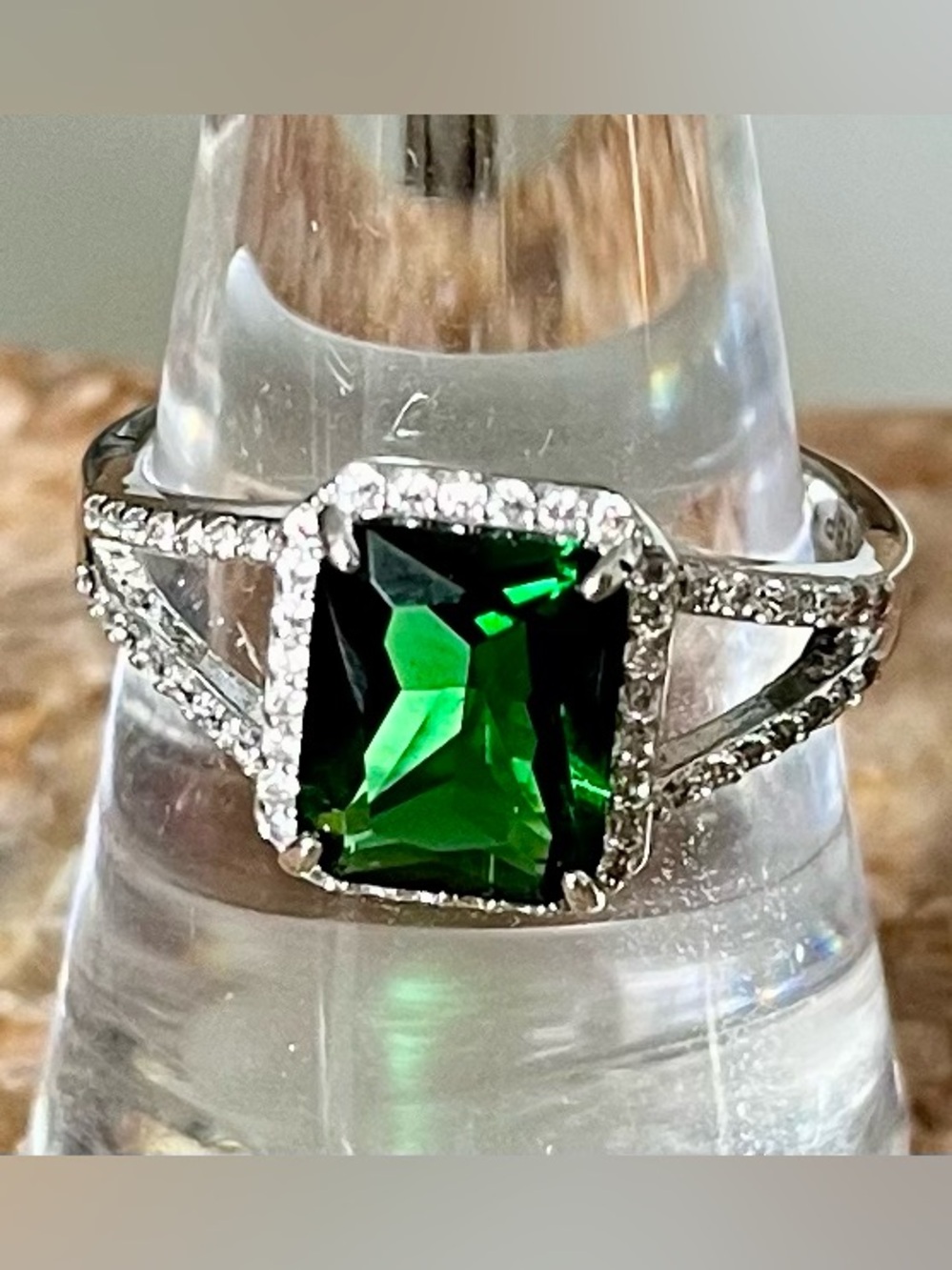BP Retro RBP2156 Emerald & White Topaz on Rhodium Ring HTF